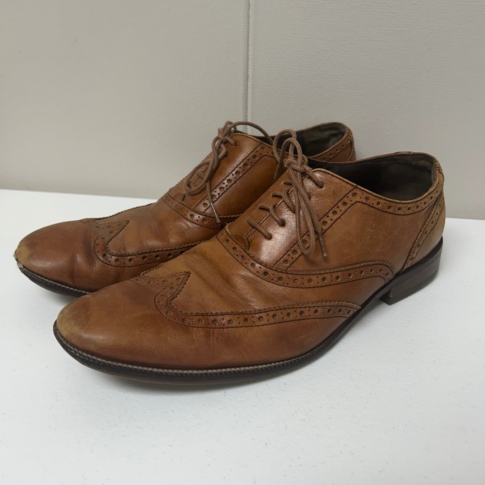 Cole Haan Wingtip‎ Oxford Mens 9.5 M Tan Leather Brogue Dress Shoes C12210